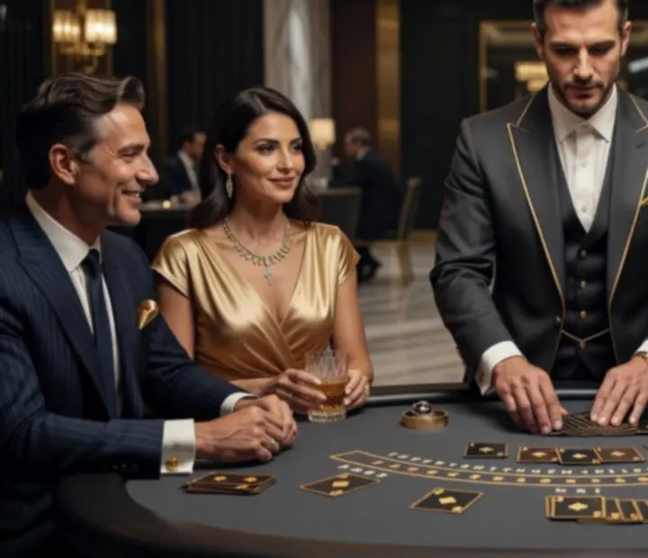 Profesionální krupiéři a animátoři během blackjack večera