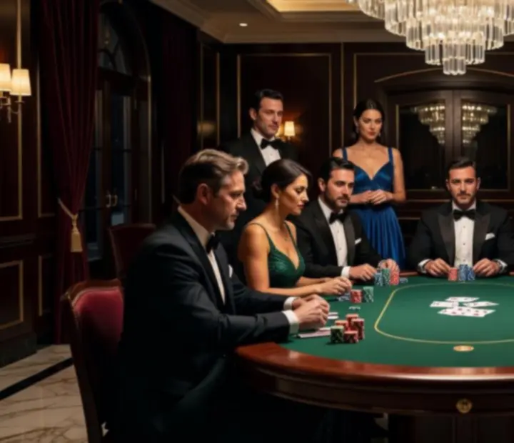 Luxusní večer s pokerovými stoly a elegantními hosty